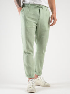 BERNA Abito in misto lino con Giacca monopetto + Pantalone con coulisse 243408 Verde Mela (6)