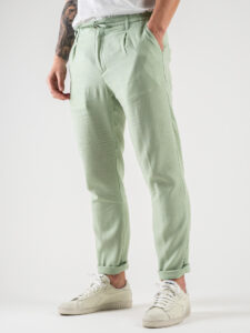 BERNA Abito in misto lino con Giacca monopetto + Pantalone con coulisse 243408 Verde Mela (7)