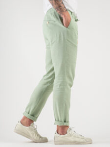 BERNA Abito in misto lino con Giacca monopetto + Pantalone con coulisse 243408 Verde Mela (8)