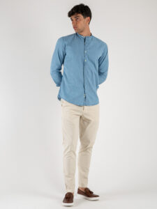 BERNA Pantalone chinos in misto lino 243409 Panna (2)