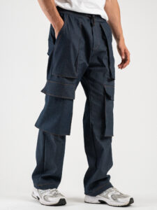 Coordinato in denim leggero ed elastico, con giacchetta crop e pantalone loose cargo KYOTO6
