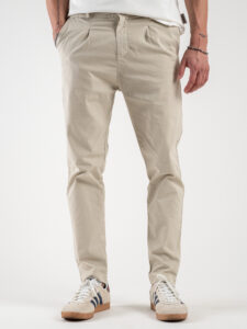 ESTASI Pantalone chino leggero con pinces ed elastico in vita BECKHAM EST Beige (2)