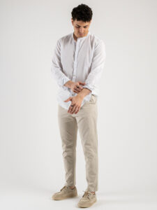 ESTASI Pantalone chino leggero con pinces ed elastico in vita BECKHAM EST Off White (2)
