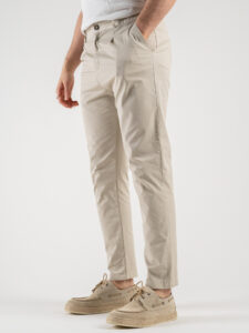ESTASI Pantalone chino leggero con pinces ed elastico in vita BECKHAM EST Off White (4)