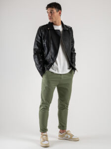 ESTASI Pantalone chino leggero con pinces ed elastico in vita BECKHAM EST Salvia