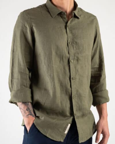GIANNI LUPO Camicia basica in lino con colletto GL7619S Green 1 Home
