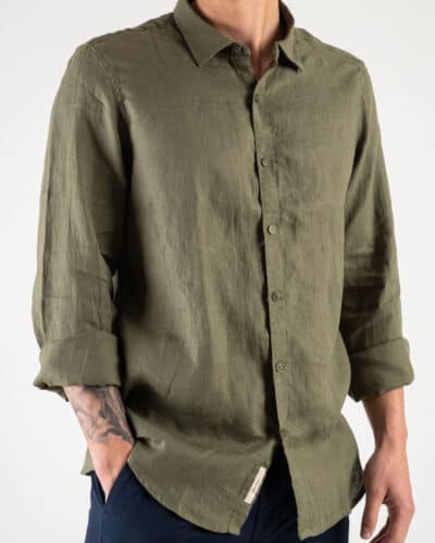 GIANNI LUPO Camicia basica in lino con colletto GL7619S Green 1 Nuovi Arrivi