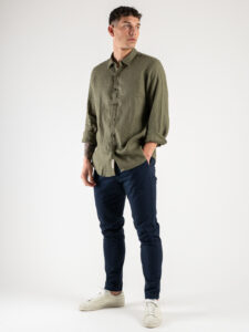 GIANNI LUPO Camicia basica in lino con colletto GL7619S Green (2)