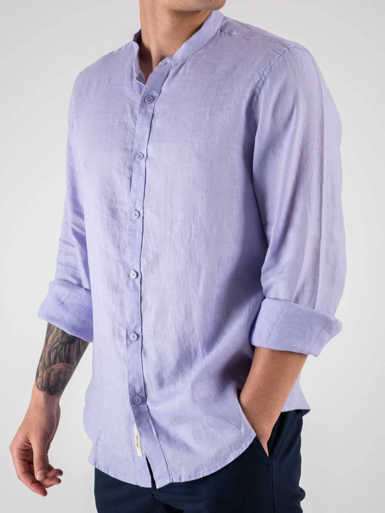 GIANNI LUPO Camicia basica in lino con collo coreana GL7620S Glicine Prezzo 0 00 Estasi Fashion
