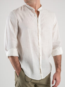 GIANNI LUPO Camicia basica in lino con collo coreana GL7620S White (1)