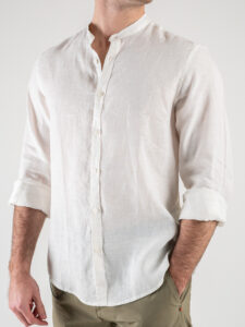 GIANNI LUPO Camicia basica in lino con collo coreana GL7620S White (4)