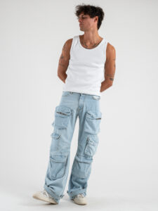 Jeans baggy con tasconi ZA45 Azzurro (2)