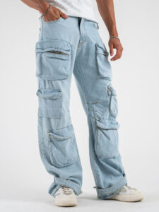 Jeans baggy con tasconi ZA45 Azzurro (3)