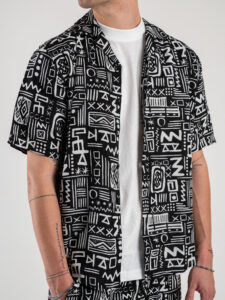 ONLY&SONS Camicia MM in misto lino in fantasia BOLD 22028514 Black1