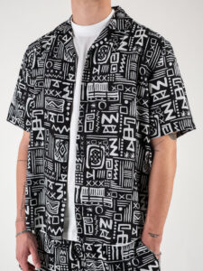 ONLY&SONS Camicia MM in misto lino in fantasia BOLD 22028514 Black2