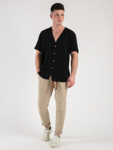 OVER-D Camicia a mezza manica scollo V profondo OE1S2S4C51 Nera (2)