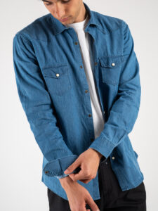 OVER-D Camicia denim con colletto mod. RODEO OE1S2S4C32 Indaco (3)