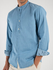 OVER-D Camicia denim con collo alla coreana OE1S2S4C33 Indaco (2)