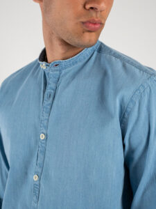 OVER-D Camicia denim con collo alla coreana OE1S2S4C33 Indaco (3)