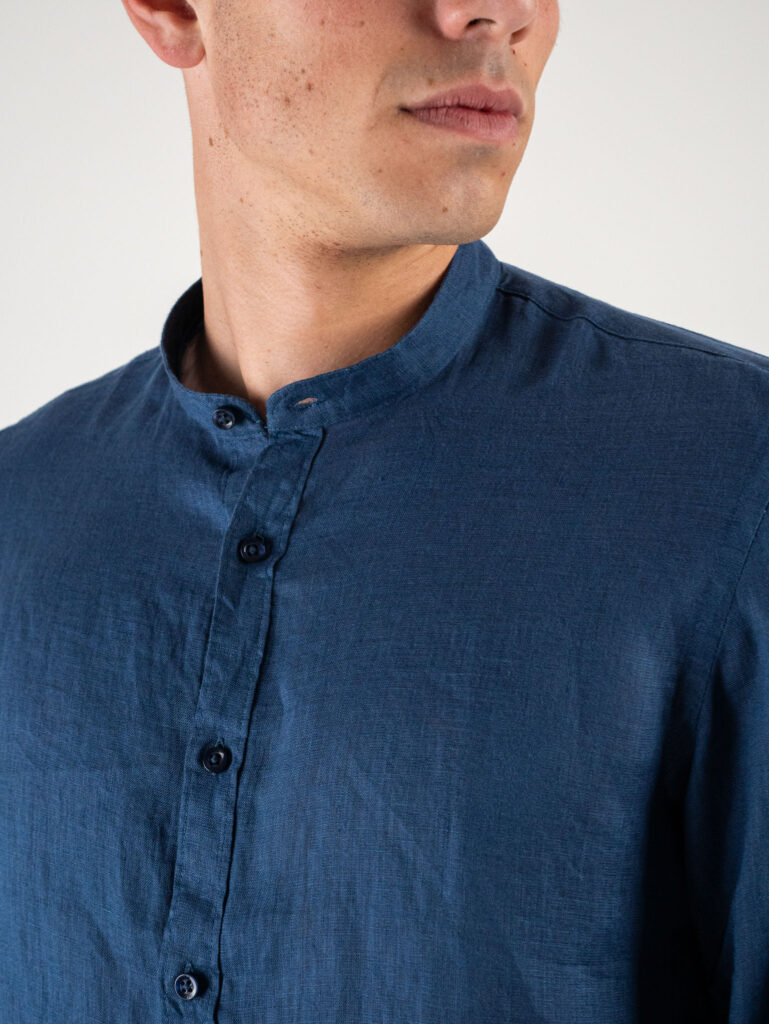 OVER-D Camicia in lino con collo coreana OC1S2S5C25 Blu Prezzo 59,90