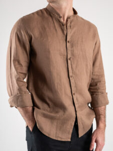 OVER-D Camicia in lino con collo coreana OE1S2S4C47 Cacao (1)