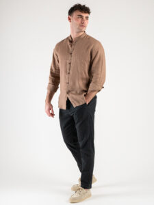 OVER-D Camicia in lino con collo coreana OE1S2S4C47 Cacao (2)