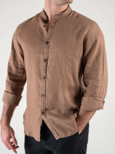 OVER-D Camicia in lino con collo coreana OE1S2S4C47 Cacao (3)