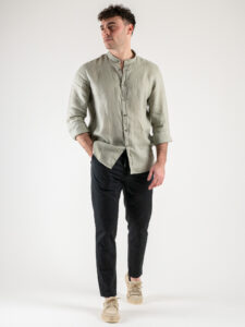 OVER-D Camicia in lino con collo coreana OE1S2S4C47 Salvia (2)