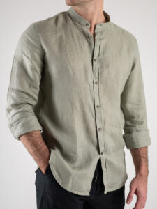 OVER-D Camicia in lino con collo coreana OE1S2S4C47 Salvia (3)