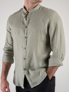 OVER-D Camicia in lino con collo coreana OE1S2S4C47 Salvia (4)