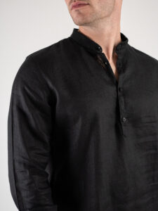 OVER-D Camicia in lino mod. serafino con collo coreana OE1S2S4C48 Nera (1)