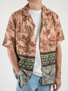 OVER-D Camicia viscosa a MM in fantasia con collo bowling OE1S2S4C01 Terra Bruciata (3)