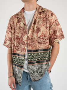 OVER-D Camicia viscosa a MM in fantasia con collo bowling OE1S2S4C01 Terra Bruciata (4)
