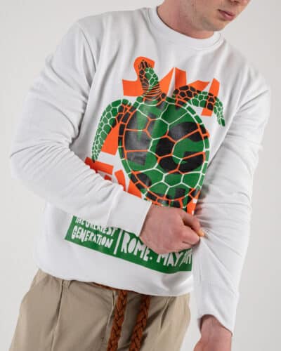 PABLIC Felpa girocollo in cotone con stampa frontale turtles 2433365 Bianco