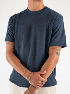 ALTATENSIONE T-shirt basica in puro lino APF16 Blu (2)