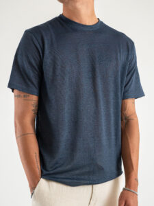 ALTATENSIONE T-shirt basica in puro lino APF16 Blu (3)