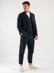 BERNA Pantalaccio da abito in misto lino 243403 Blu (2)
