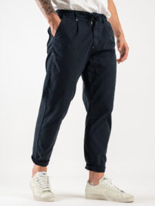 BERNA Pantalaccio da abito in misto lino 243403 Blu (5)