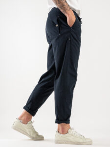 BERNA Pantalaccio da abito in misto lino 243403 Blu (6)