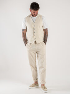 BERNA Pantalaccio da abito in misto lino 243403 Panna (2)