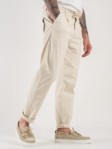 BERNA Pantalaccio da abito in misto lino 243403 Panna (5)