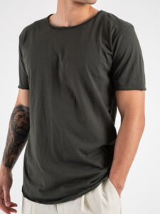 BLACK SUNDAY T-shirt basica in cotone a taglio vivo con fondo stondato DNP005 Militare (3)