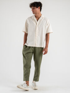 Camicia cropped over a MM in cotone lavorato L815011 Sabbia (2)