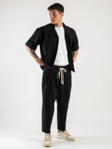 Coordinato con camicia bowling mm + Pantalone con coulisse CAM1000 Nero (2)
