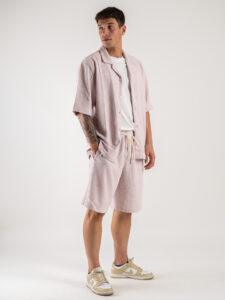 Coordinato corto con camicia bowling mm + Bermuda con coulisse L815016 Rosa (2)