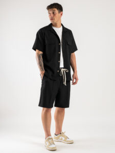 Coordinato corto con camicia mm + bermuda con coulisse FMT Nero (2)
