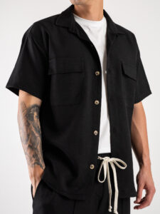Coordinato corto con camicia mm + bermuda con coulisse FMT Nero (3)