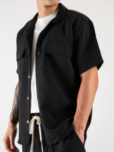 Coordinato corto con camicia mm + bermuda con coulisse FMT Nero (4)