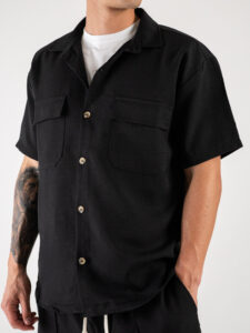 Coordinato corto con camicia mm + bermuda con coulisse FMT Nero (6)