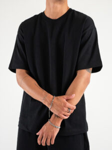 Coordinato corto con t-shirt over + Bermuda con coulisse L815003 Nero (3)